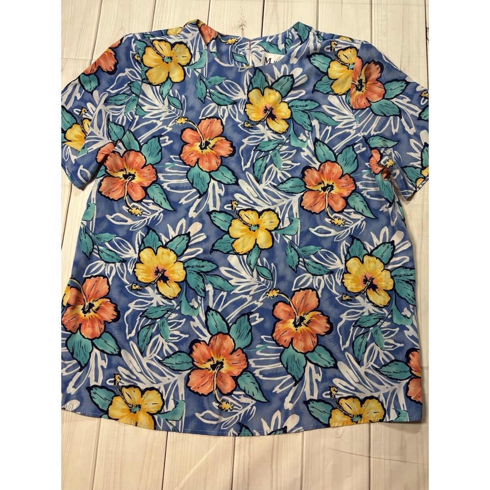 Maggie Sweet Women's Blouse Top Vintage, Short Sleeve, Multicolor, Size L Floral